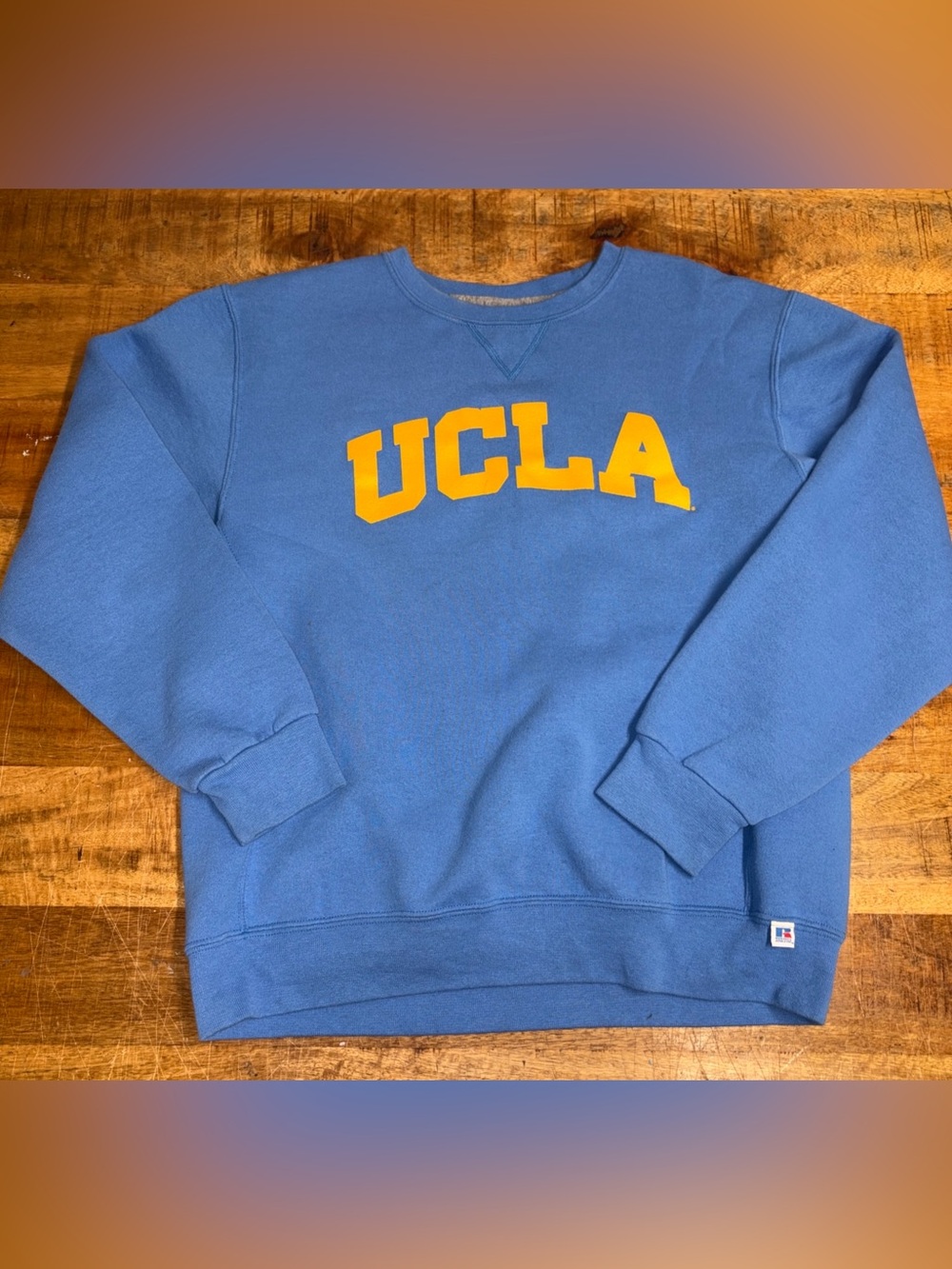 UCLA Bruins Russell Blue Crewneck Sweater with Yellow Lettering Unisex Large